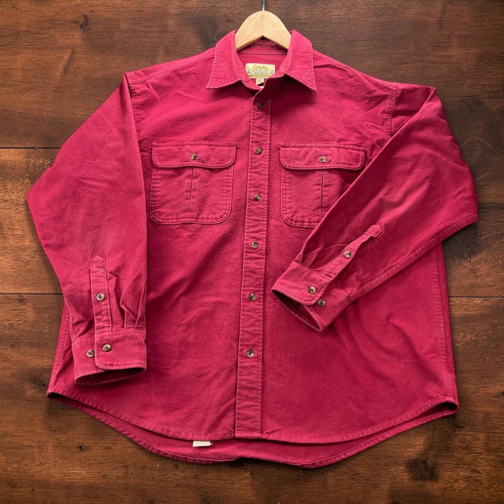 Vintage Cabelas Deerskin Soft Chamois Shirt Mens Large Burgundy Red Heavyweight